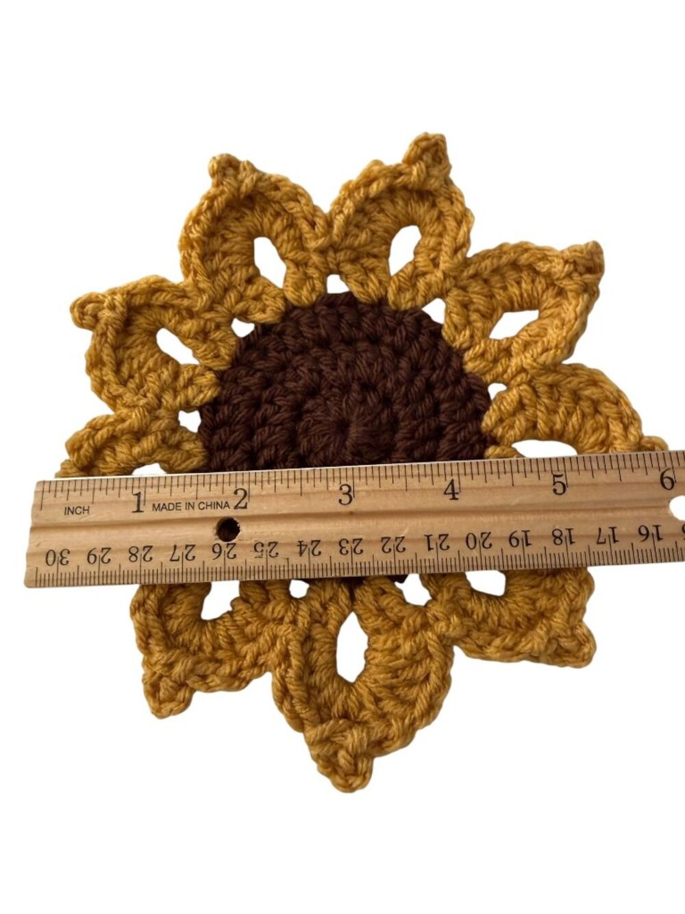 Handmade Crochet Sunflower Coasters Set Of 6 Decorative Yellow Gold Brown 6" - Picture 9 of 9